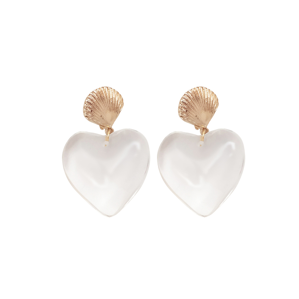 "Heart of glass" σκουλαρίκια με στοιχείο καρδιά περ. 6.5 εκ. - επιχρυσωμένα, καρδιά, καρφωτά, μεγάλα, καρφάκι