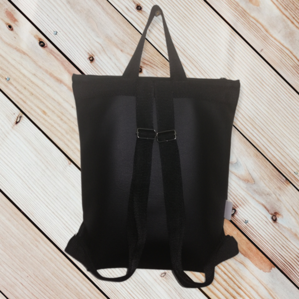 Backpack μαύρο με λωρίδα ύφασμα με φύλλα 35*33*9 - ύφασμα, πλάτης, μεγάλες, all day, δερματίνη - 3