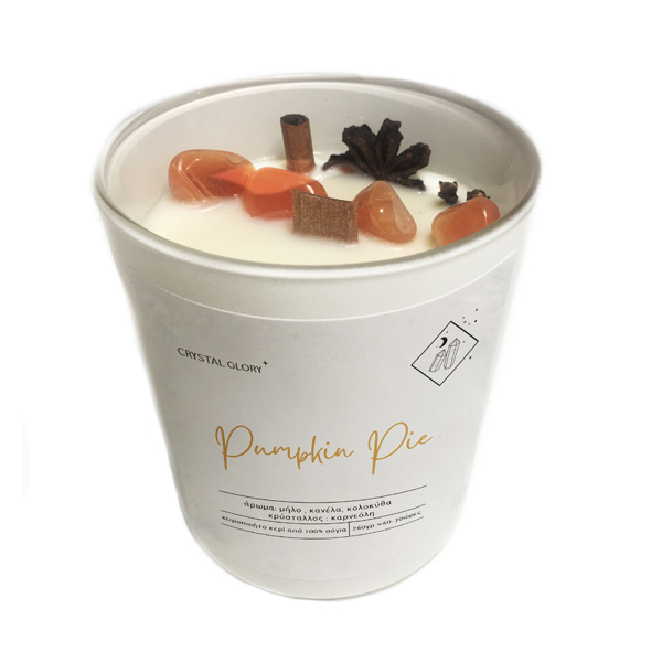 Pumpkin Pie - αρωματικό κερί 100% σόγιας με καρνεόλη - ημιπολύτιμες πέτρες, αρωματικά κεριά, κερί σόγιας