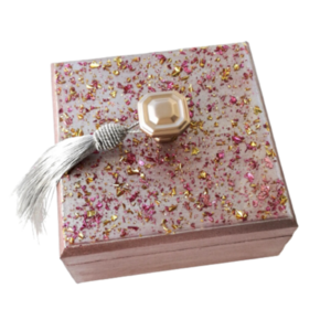 Ξύλινο κουτί μεταλλικό ροζ με υγρό γυαλί - ξύλο, οργάνωση & αποθήκευση, κοσμηματοθήκη, γιορτή της μητέρας