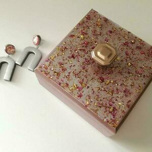 Ξύλινο κουτί μεταλλικό ροζ με υγρό γυαλί - ξύλο, οργάνωση & αποθήκευση, κοσμηματοθήκη, γιορτή της μητέρας - 2