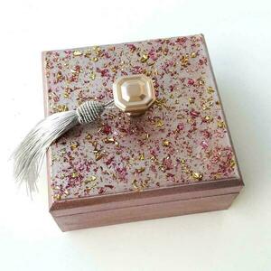 Ξύλινο κουτί μεταλλικό ροζ με υγρό γυαλί - ξύλο, οργάνωση & αποθήκευση, κοσμηματοθήκη, γιορτή της μητέρας - 5