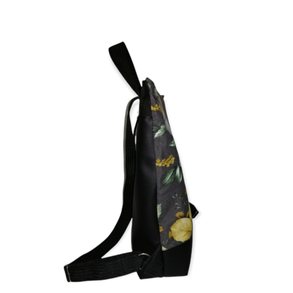 Τσάντα πλάτης, backpack, μαύρη δερματίνη, ύφασμα με φύλλα - ύφασμα, πλάτης, μεγάλες, all day, δερματίνη - 3