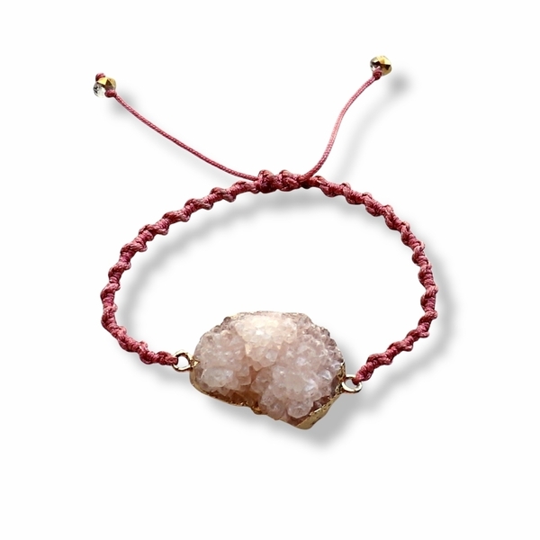 Βραχιόλι pink quartz Μακραμέ - ημιπολύτιμες πέτρες, μακραμέ, boho, χεριού, αυξομειούμενα