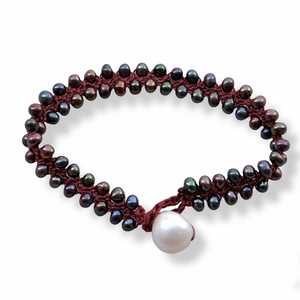 Lavinia Βραχιόλι μαύρο μαργαριτάρι πλεκτό - χεριού, πέρλες, κορδόνια, boho, ημιπολύτιμες πέτρες