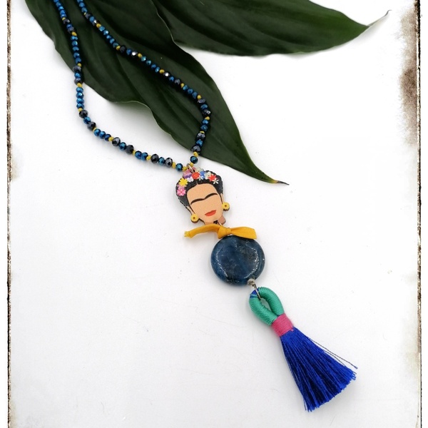 Μακρύ κολιέ "Frida" με ημιπολύτιμες πέτρες - ημιπολύτιμες πέτρες, γυαλί, μακριά, boho, frida kahlo - 2