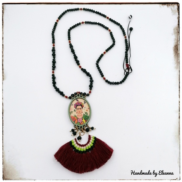 Μακρύ boho πράσινο κολιέ "Frida" - επιχρυσωμένα, μακριά, boho, frida kahlo