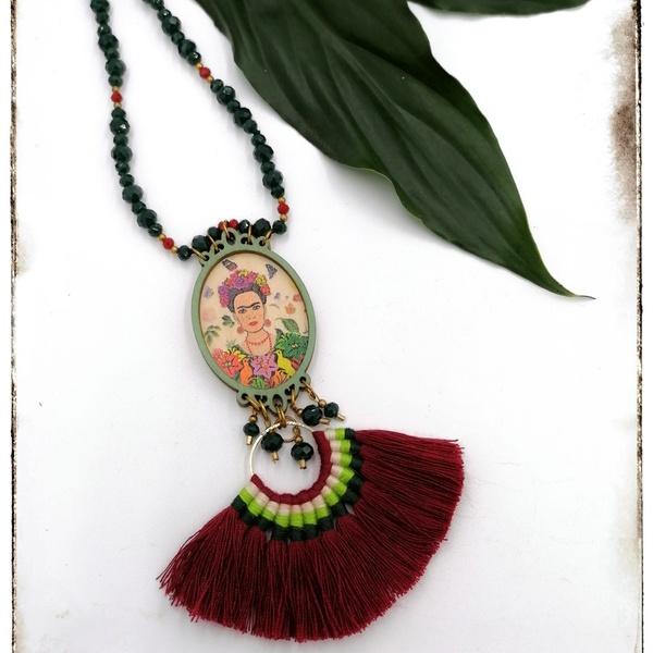 Μακρύ boho πράσινο κολιέ "Frida" - επιχρυσωμένα, μακριά, boho, frida kahlo - 2