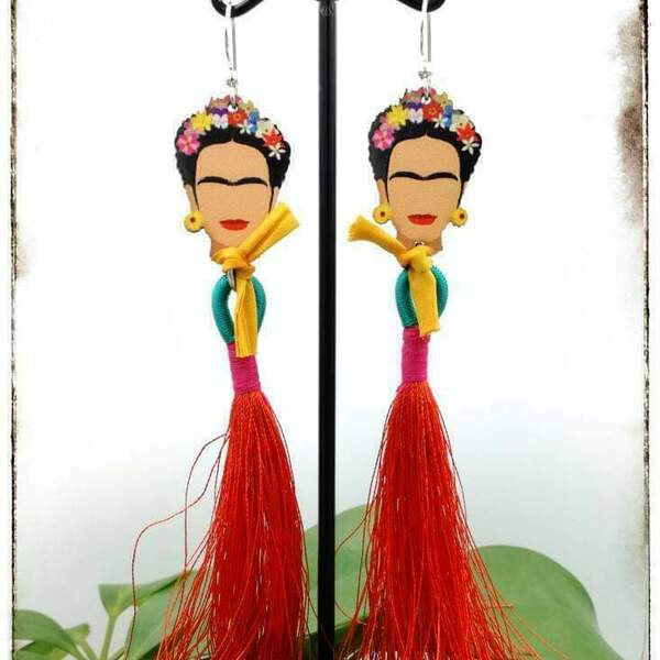 Μακριά boho σκουλαρίκια "Frida" με φούντα - ασήμι, με φούντες, κρεμαστά, μεγάλα, frida kahlo