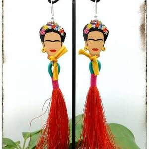 Μακριά boho σκουλαρίκια "Frida" με φούντα - με φούντες, κρεμαστά, μεγάλα, ασήμι, frida kahlo