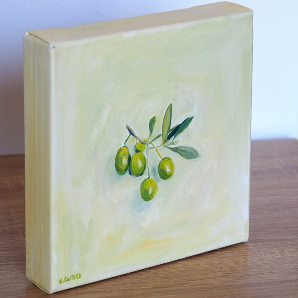 Πίνακας ζωγραφικής με θέμα "Κλαδάκι με Πράσινες ελιές" - πίνακες & κάδρα, πίνακες ζωγραφικής - 2