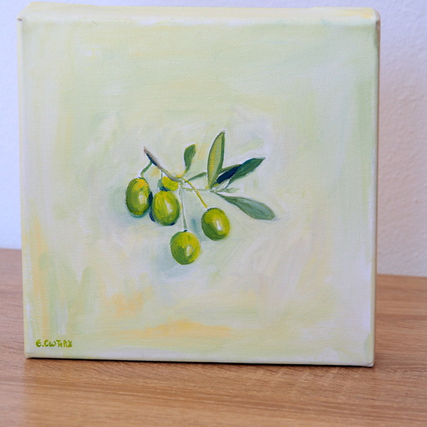 Πίνακας ζωγραφικής με θέμα "Κλαδάκι με Πράσινες ελιές" - πίνακες & κάδρα, πίνακες ζωγραφικής - 3