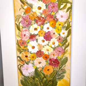 Ζωγραφική σε ξύλο, πολύχρωμα λουλούδια - Colorful Daisy Bouquet - πίνακες & κάδρα, πίνακες ζωγραφικής - 2