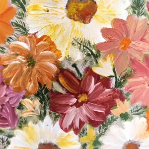 Ζωγραφική σε ξύλο, πολύχρωμα λουλούδια - Colorful Daisy Bouquet - πίνακες & κάδρα, πίνακες ζωγραφικής - 4