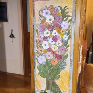 Ζωγραφική σε ξύλο, πολύχρωμα λουλούδια - Colorful Daisy Bouquet - πίνακες & κάδρα, πίνακες ζωγραφικής - 5