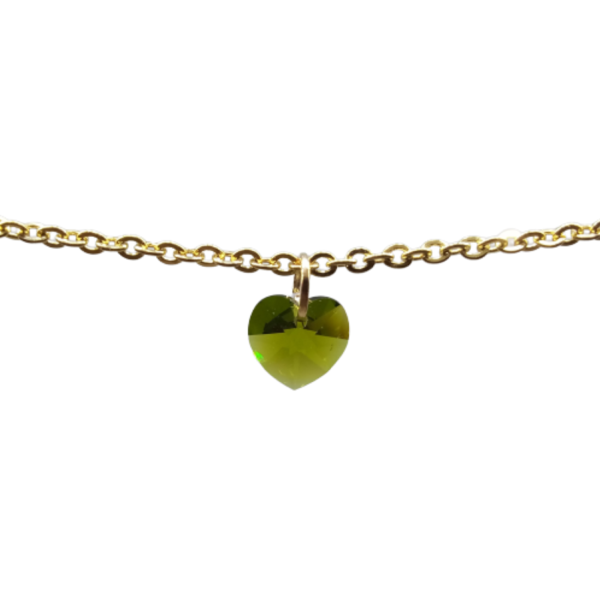 Κολιέ αλυσίδα από ατσάλι επίχρυση με πράσινη καρδιά κρύσταλλο - charms, επιχρυσωμένα, καρδιά, ατσάλι, δώρα για γυναίκες