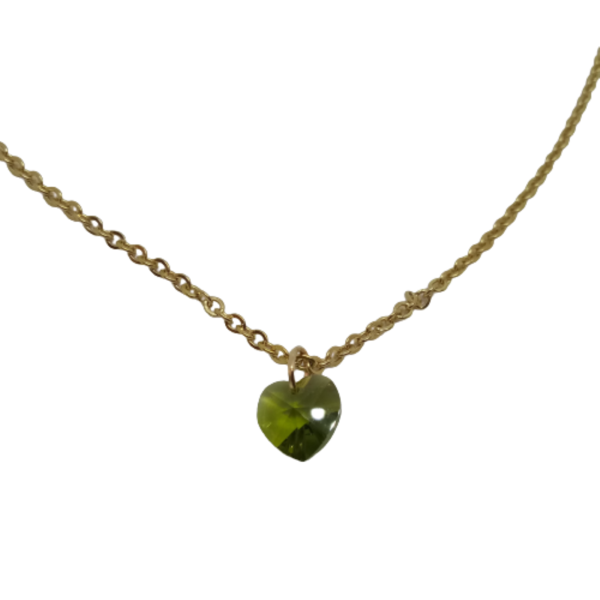 Κολιέ αλυσίδα από ατσάλι επίχρυση με πράσινη καρδιά κρύσταλλο - charms, επιχρυσωμένα, καρδιά, ατσάλι, δώρα για γυναίκες - 2