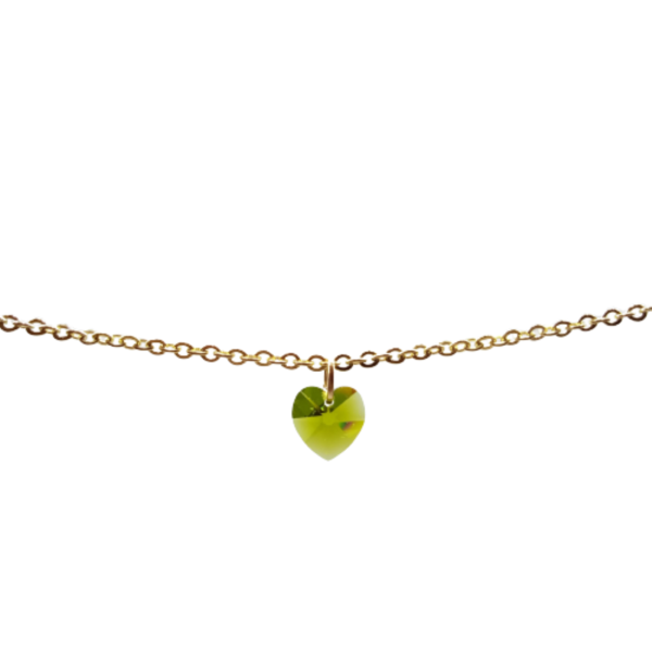 Κολιέ αλυσίδα από ατσάλι επίχρυση με πράσινη καρδιά κρύσταλλο - charms, επιχρυσωμένα, καρδιά, ατσάλι, δώρα για γυναίκες - 4