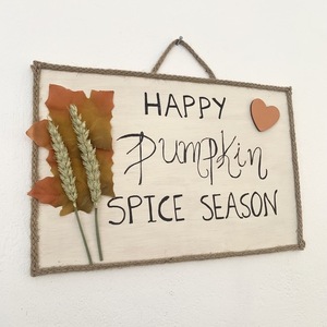 Φθινοπωρινό Καδράκι Happy Pumpkin spice season - πίνακες & κάδρα, φθινόπωρο - 2