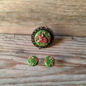Δαχτυλίδι από πολυμερικό πηλό χειροποίητα σε πράσινο φόντο σχέδιο αλεπου - πηλός, λουλούδι, σετ, αυξομειούμενα, σετ κοσμημάτων - 5
