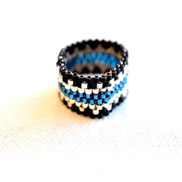 Χειροποίητο μαύρο δαχτυλίδι με χάντρες miyuki delica - χάντρες, miyuki delica, μεγάλα, αυξομειούμενα, δώρα για γυναίκες - 5
