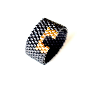 Δαχτυλίδι μαύρο και χρυσαφί με χάντρες miyuki delica - χάντρες, miyuki delica, σταθερά, μεγάλα, δώρα για γυναίκες - 5