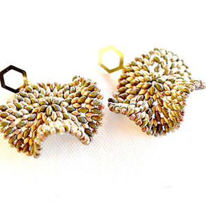 Μεγάλα σκουλαρίκια με χακί και χρυσαφί χάντρες - ορείχαλκος, χάντρες, κρεμαστά, μεγάλα - 5