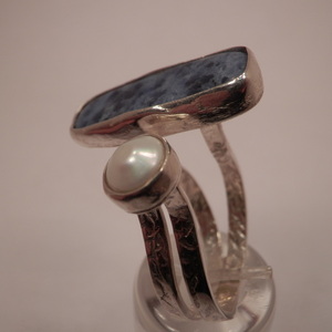 Ασημενιο δακτυλιδι με μαργαριταρι και λαπις. - ημιπολύτιμες πέτρες, ασήμι 925, μεγάλα, αυξομειούμενα - 2