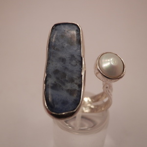 Ασημενιο δακτυλιδι με μαργαριταρι και λαπις. - ημιπολύτιμες πέτρες, ασήμι 925, μεγάλα, αυξομειούμενα - 4
