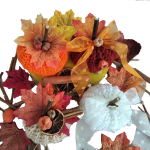 Στολισμένη φθινοπωρινή κολοκύθα χειροποίητη (12cm) - halloween, πλεκτή, φθινόπωρο, κολοκύθα