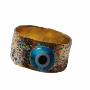 Χειροποίητο δαχτυλίδι από μπρούντζο, με ματάκι και glitter - μάτι, μπρούντζος, σταθερά, μεγάλα - 2