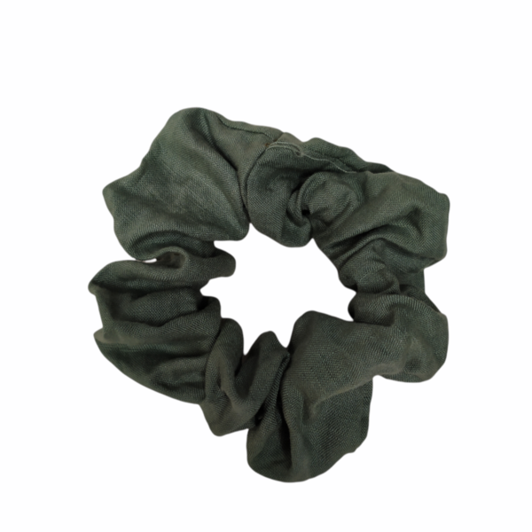 Khaki Linen Scrunchie - ύφασμα, λαστιχάκια μαλλιών