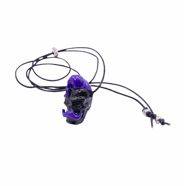 Skull Hipster 2 ανδρικο κολιε PLA Purple Edition - γυαλί, κολιέ, μακριά, δώρα για άντρες