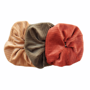 3 large scrunchies/ Λαστιχάκια μαλλιών 'fluffy μπεζ, χακί, τερακότα' - ύφασμα, βελούδο, για τα μαλλιά, λαστιχάκια μαλλιών