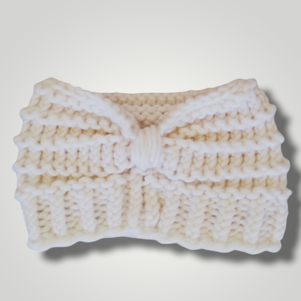 Πλεκτή κορδέλα μαλλιών Knitted headband Λευκό - headbands, χειροποίητα, σκουφάκια - 2