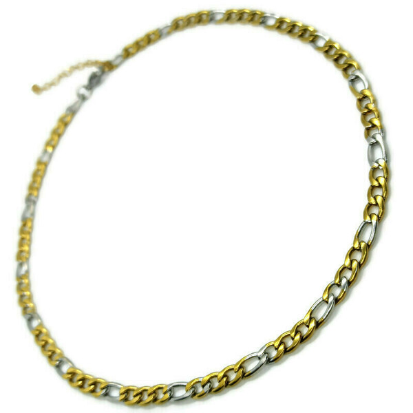 Ατσάλινη αλυσίδα figaro δίχρωμη (χρυσή/ασημί) 40εκ. με αυξομειωτή 5εκ. - αλυσίδες, ατσάλι, αυξομειούμενα - 2