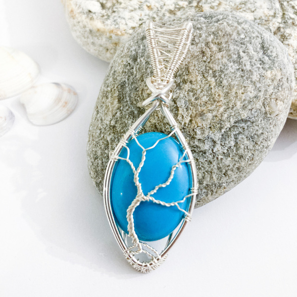 Μενταγιόν δέντρο της ζωης - ημιπολύτιμες πέτρες, δέντρο της ζωής, μπλε χάντρα, μενταγιόν - 2