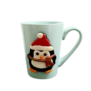 Προσωποποιημένη Κούπα με φιγούρα πιγκουίνο από πολυμερικό πηλο - πηλός, διακοσμητικά, χριστουγεννιάτικα δώρα, κούπες & φλυτζάνια