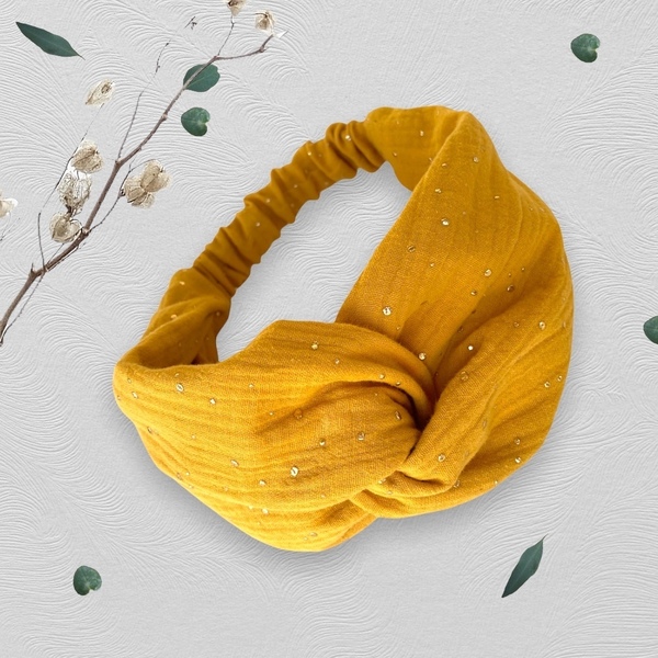 Κορδέλα σε κίτρινο χρώμα με χρυσα πουά - ύφασμα, κορδέλες μαλλιών - 3