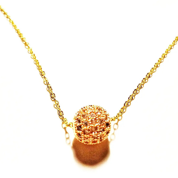 Χρυσό ατσάλινο κολιέ με χρυσή μπάλα με στρας -45 εκ. - ημιπολύτιμες πέτρες, charms, επιχρυσωμένα, κοντά, ατσάλι - 2