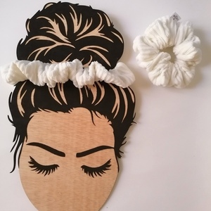 Λευκό κοτλέ βελουτέ λαστιχάκι μαλλιών (scrunchy) - statement, λαστιχάκι, για τα μαλλιά, μαμά και κόρη, δώρα για γυναίκες, λαστιχάκια μαλλιών