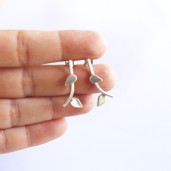 Olive branch earrings, Silver 925 - ασήμι, καρφωτά, μικρά, καρφάκι - 3