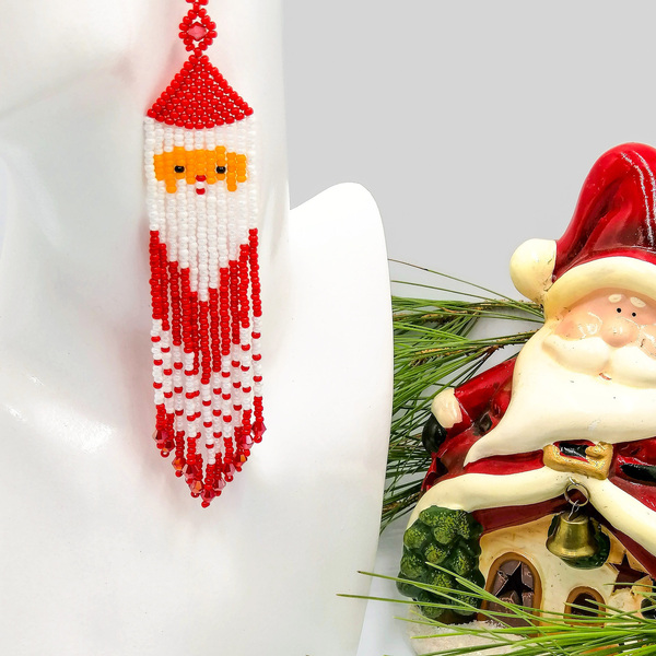 Κρεμαστά Χριστουγεννιάτικα Σκουλαρίκια από Γυάλινες Χάντρες - χριστουγεννιάτικο, κρεμαστά, μεγάλα, άγιος βασίλης - 3