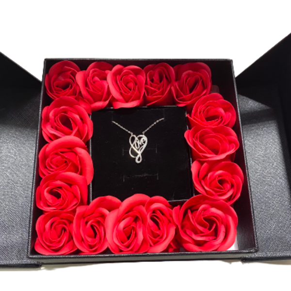 Κόσμημα λαιμού καρδιά από Ασήμι 925ο σε κασετίνα με τριαντάφυλλα Handmade in Plomari - γυναικεία, ασήμι 925, κασετίνες, δώρο, τριαντάφυλλο