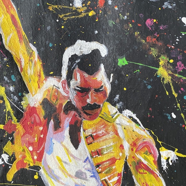 Freddie Mercury σε τζιν τζάκετ ( jean jacket ) handpainted medium - ζωγραφισμένα στο χέρι, customized - 4