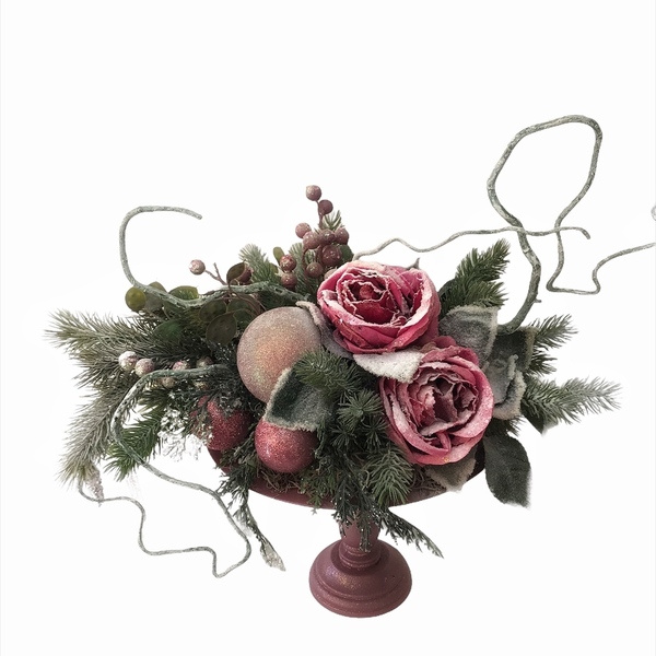 Χριστουγεννιατικη σύνθεση τραπεζιού με λουλούδια , κλαδιά , στολιδια 2022 - διακοσμητικά