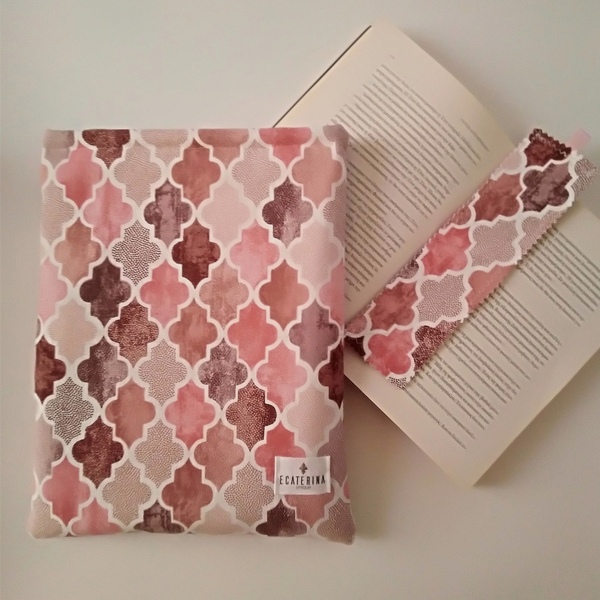 Θήκη βιβλίου & σελιδοδείκτης "Pink Moroccan" - ύφασμα, θήκες βιβλίων