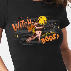 Witch way to the Boos? Halloween μπλουζάκι. t-shirt με λογοπαίγνιο - φεγγάρι, halloween, ρετρό, χιουμοριστικό