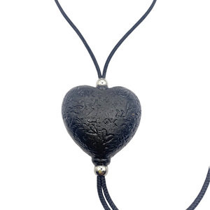 Sculpt Heart Κολιε Black and Gold - γυαλί, καρδιά, μακριά, φθηνά, μενταγιόν - 2