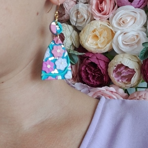 Floral-πολυχρωμα κρεμαστά σκουλαρίκια - πηλός - 3
